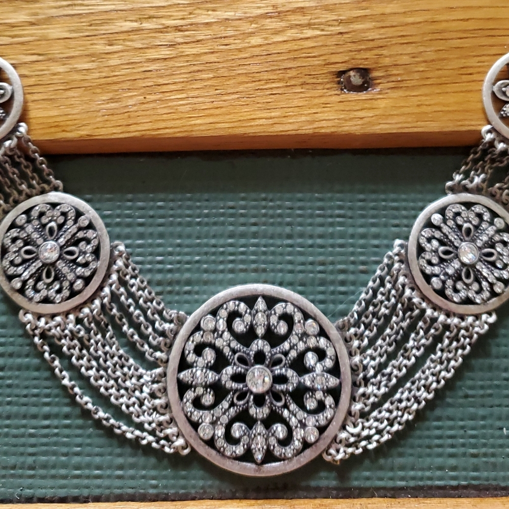 Stunning Silver Sparkle Floral Necklace by Touchstone Crystal by Swarovski - Picture 2 of 3